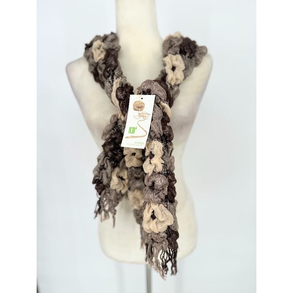 KB Knit Bonbons Womens Ruffle Long Scarf Knit Cowl Fringe 60" Neutral Minimalist